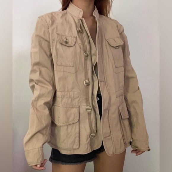 LOFT Army Green Utility Military Cargo Jacket Women’s Size M GORPCORE - Picture 9 of 9